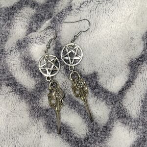 Silver Pentagram Skull Earrings